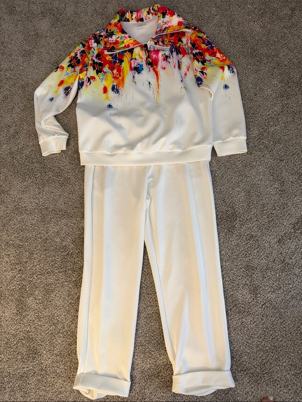 Aeropostale White Sweatpants with Multicolor Paint-Effect Accents